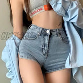 Hnewly Casual Blue Denim Shorts Women Sexy High Waist Buttons Pockets Slim Fit Summer Beach